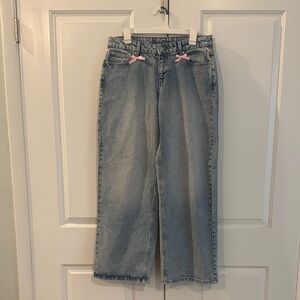No Boundaries wide leg jeans with Pink bows